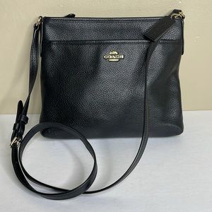COACH Pebble Leather File Crossbody Shoulder Handbag Black F28035